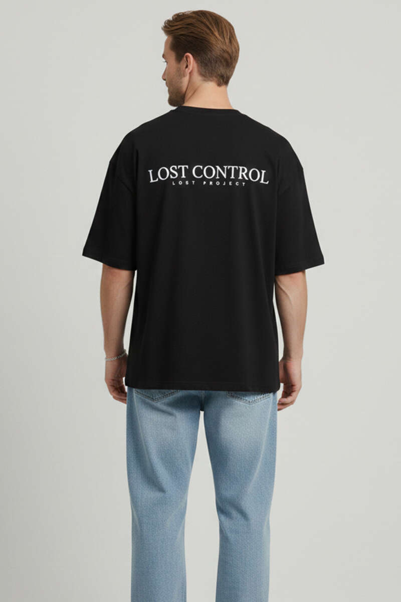 Lost Control Baskılı Erkek T-shirt Siyah