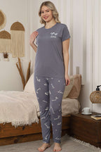 Love Baskı Detaylı Kısa Kol Pijama Takımı Kayrak Grisi