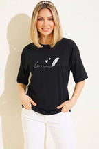 Love Baskılı T-shirt Siyah