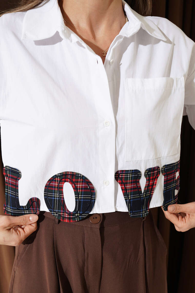 Love Nakışlı Crop Gömlek