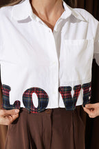Love Nakışlı Crop Gömlek
