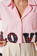 Love Nakışlı Crop Gömlek