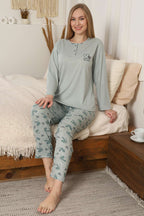 Love Nakışlı Fitilli Uzun Kol Pijama Takımı