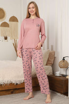 Love Nakışlı Fitilli Uzun Kol Pijama Takımı