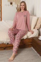 Love Nakışlı Fitilli Uzun Kol Pijama Takımı