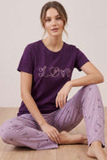Love Yazı Baskılı Kısa Kol Pijama Takımı