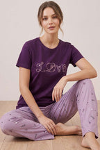 Love Yazı Baskılı Kısa Kol Pijama Takımı