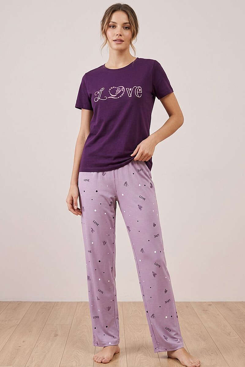 Love Yazı Baskılı Kısa Kol Pijama Takımı