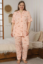 Love Yazılı Düğmeli Büyük Beden Pijama Takımı Yavru Ağzı