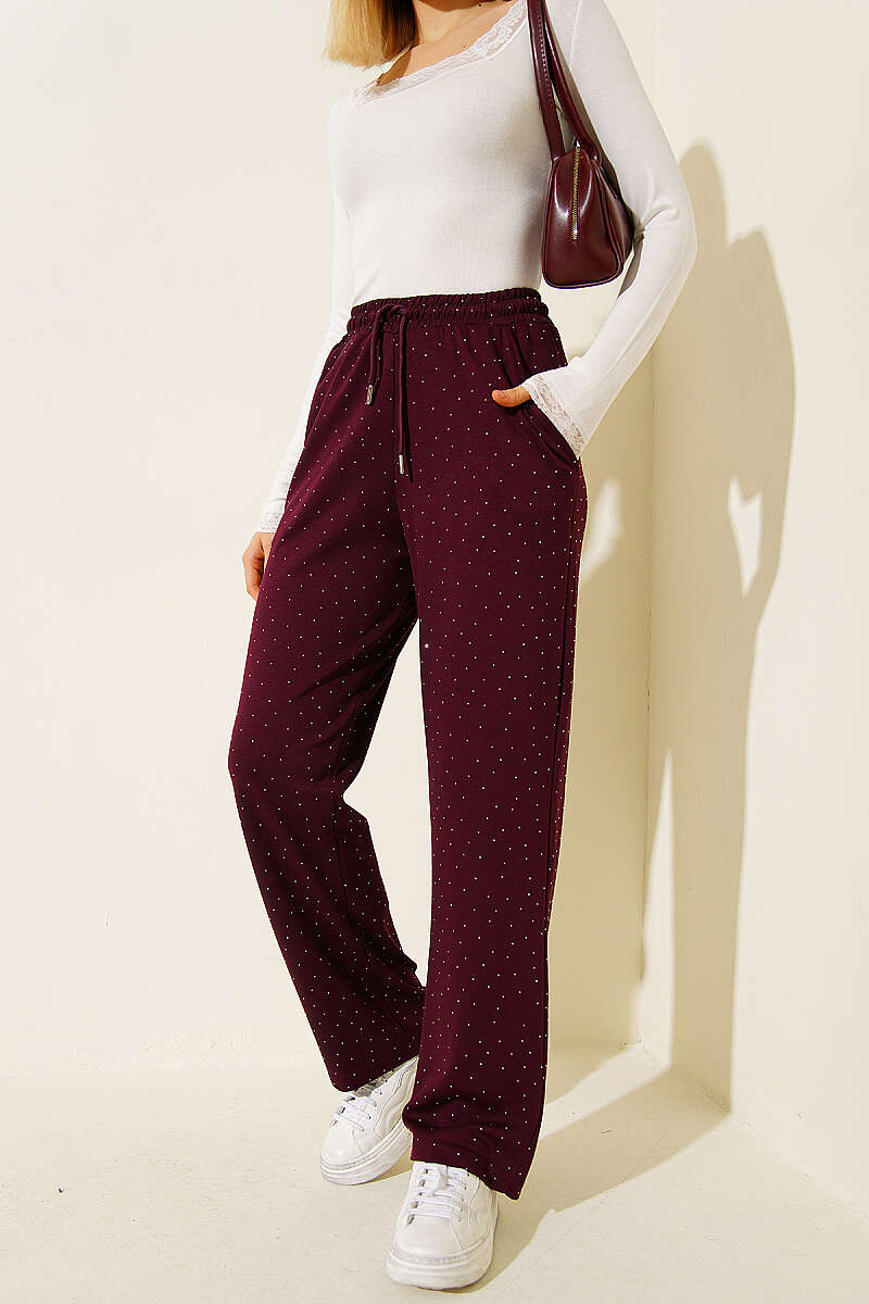 Loyşa Bel Lastikli Mini Taşlı Pantolon