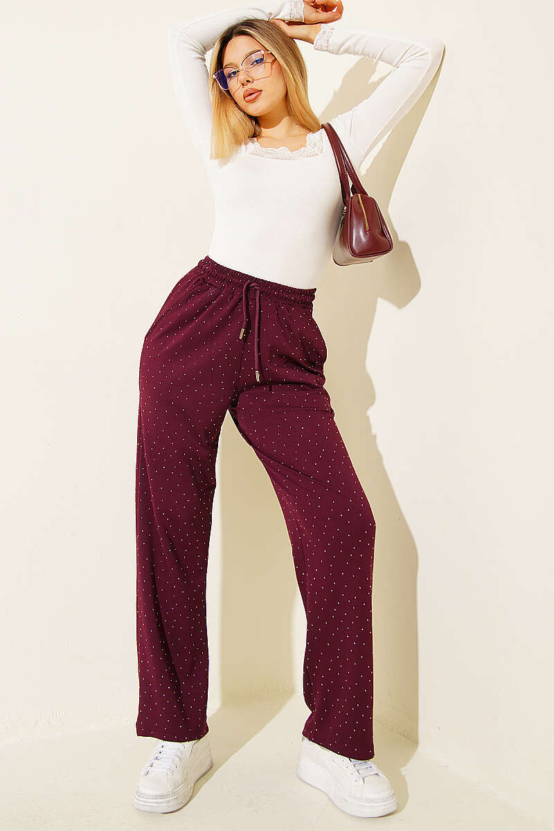Loyşa Bel Lastikli Mini Taşlı Pantolon