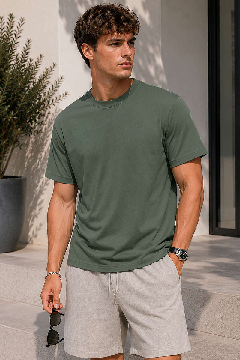 Loyşa Bisiklet Yaka Erkek T-shirt Haki