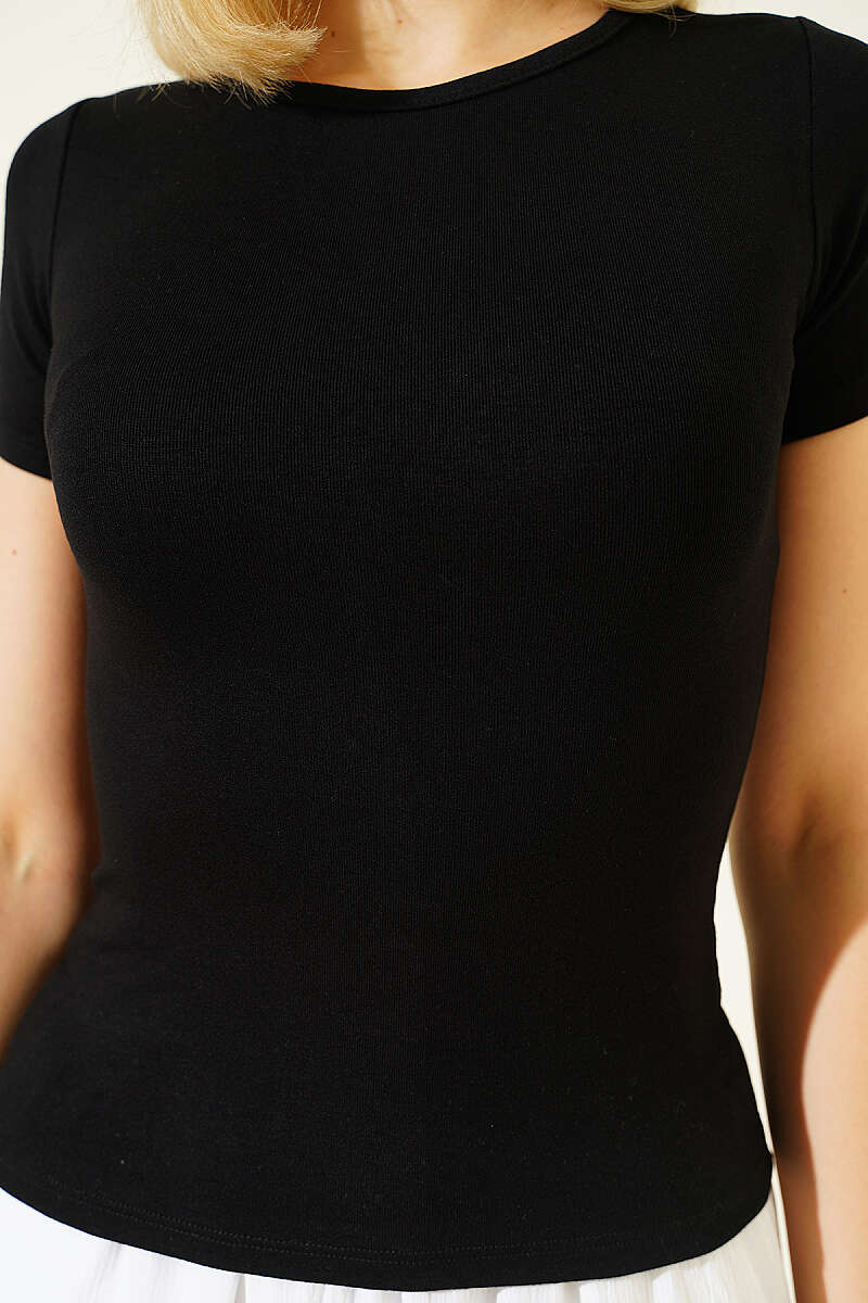 Loyşa Bisiklet Yaka T-shirt Siyah