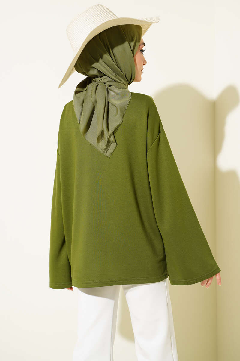 Loyşa Düşük Omuz Basic Tunik Yeşil