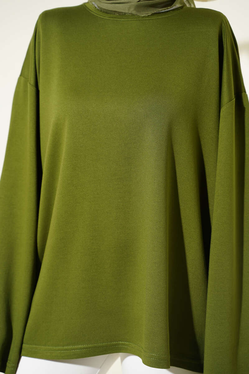 Loyşa Düşük Omuz Basic Tunik Yeşil