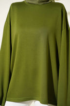 Loyşa Düşük Omuz Basic Tunik Yeşil
