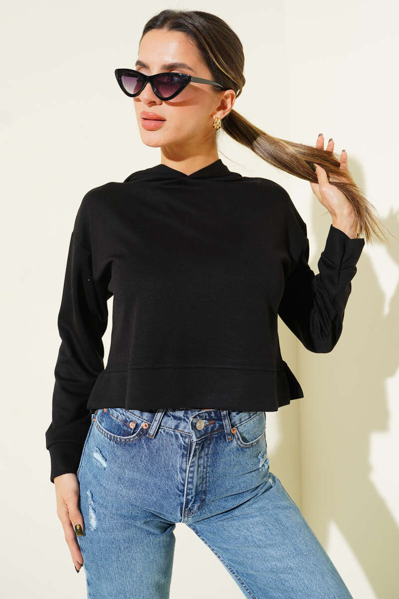 Loyşa Kapüşonlu Kısa Sweatshirt
