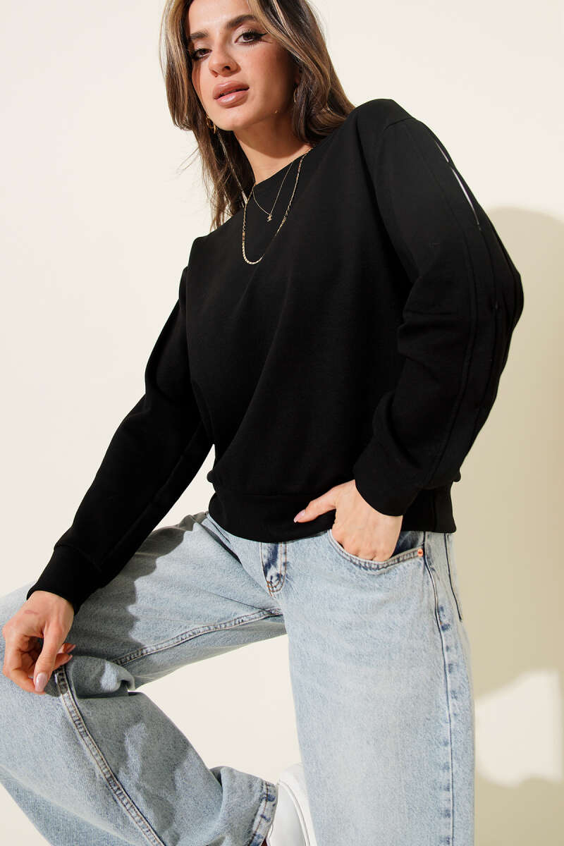 Loyşa Kol Detaylı Sweatshirt Siyah