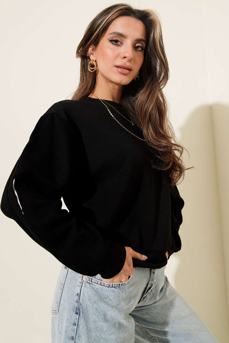 Loyşa Kol Detaylı Sweatshirt Siyah