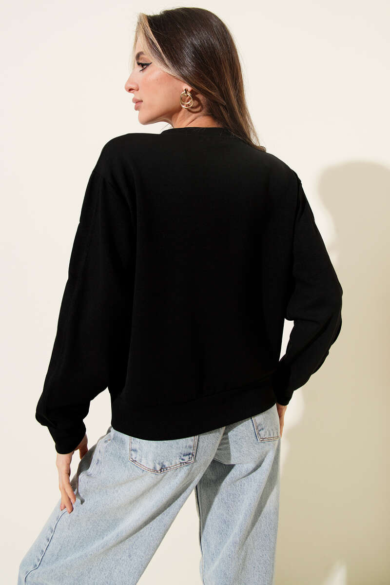 Loyşa Kol Detaylı Sweatshirt Siyah