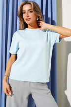 Loyşa Omuz Dikişli T-shirt Buz Mavisi