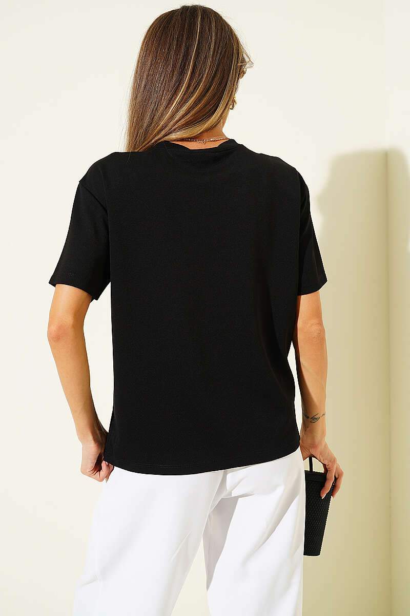 Loyşa Omuz Dikişli T-shirt Siyah