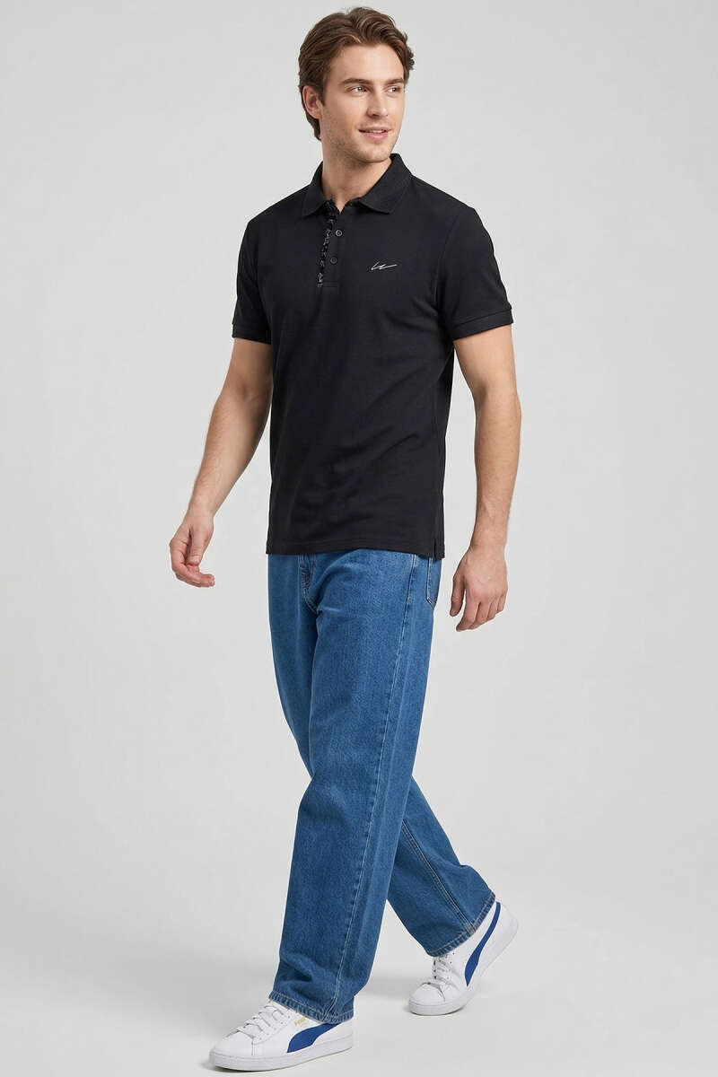 Loyşa Polo Yaka Erkek T-shirt Siyah