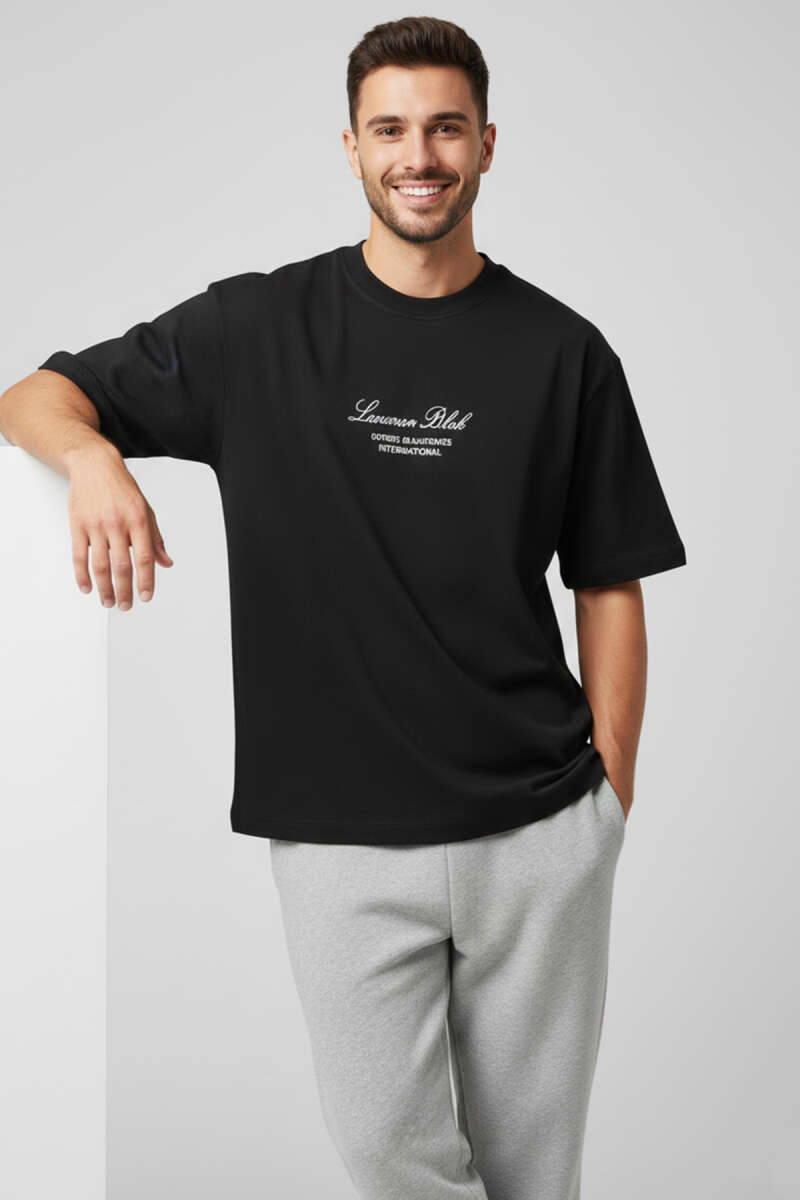 Lunuon Baskılı Erkek T-shirt Siyah