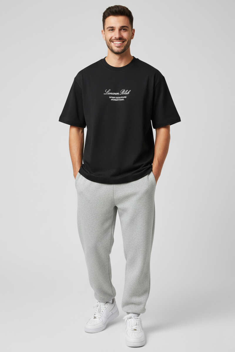 Lunuon Baskılı Erkek T-shirt Siyah