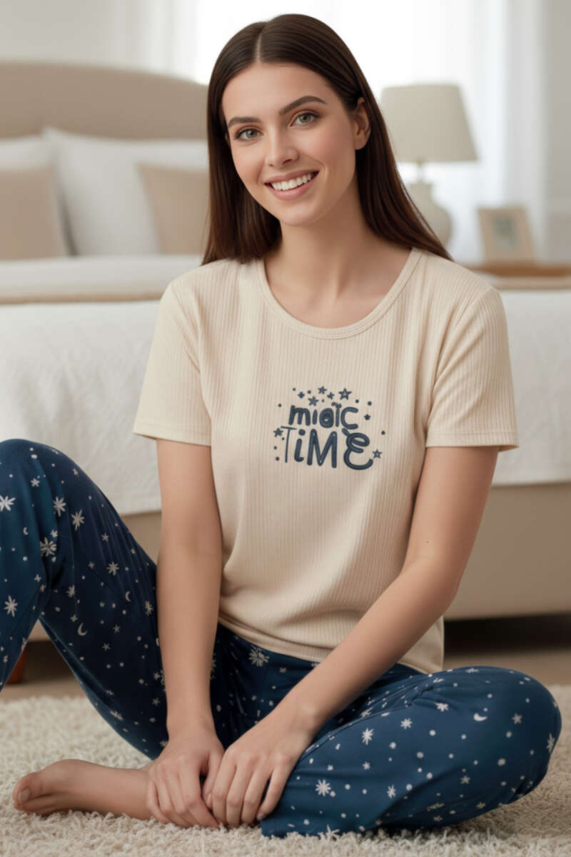 Magic Time Baskılı Kısa Kollu Pijama Takımı