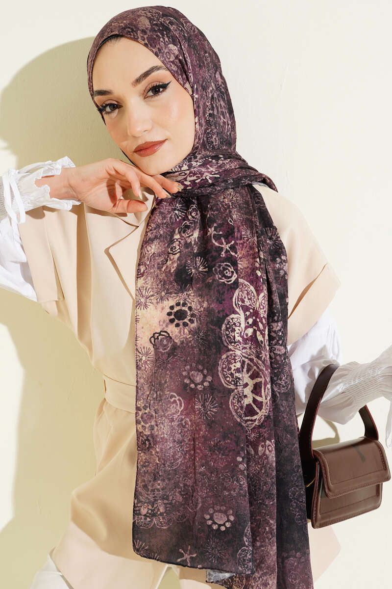 Mandala Desen Bambu Kraş Şal Acı Kahve