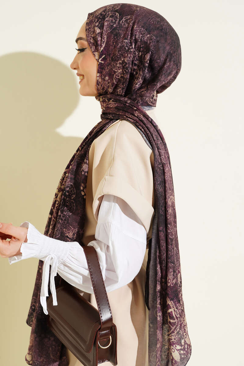 Mandala Desen Bambu Kraş Şal Acı Kahve