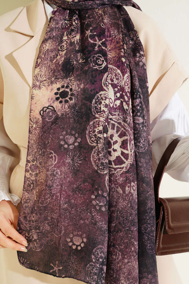 Mandala Desen Bambu Kraş Şal Acı Kahve