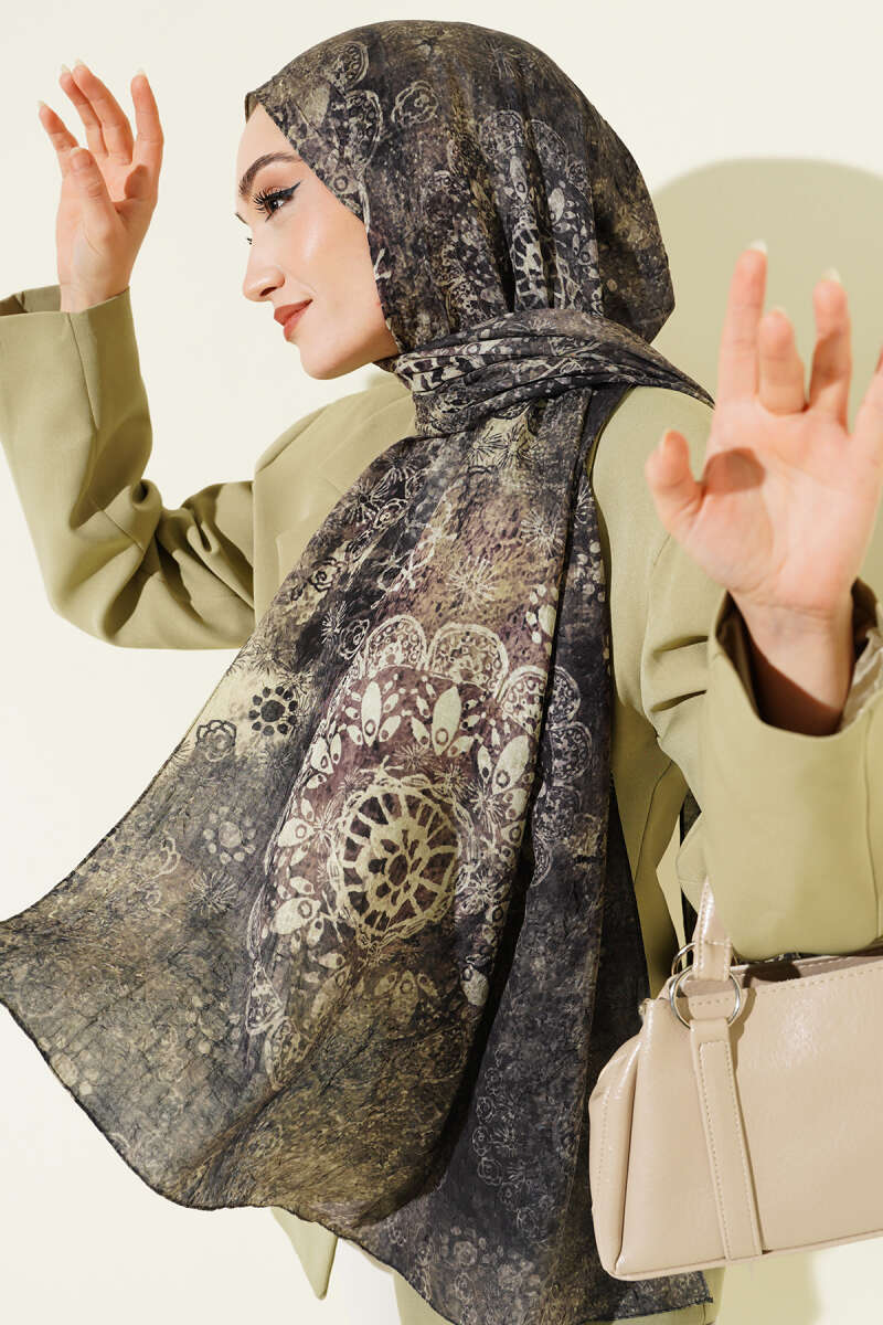 Mandala Desen Bambu Kraş Şal Haki