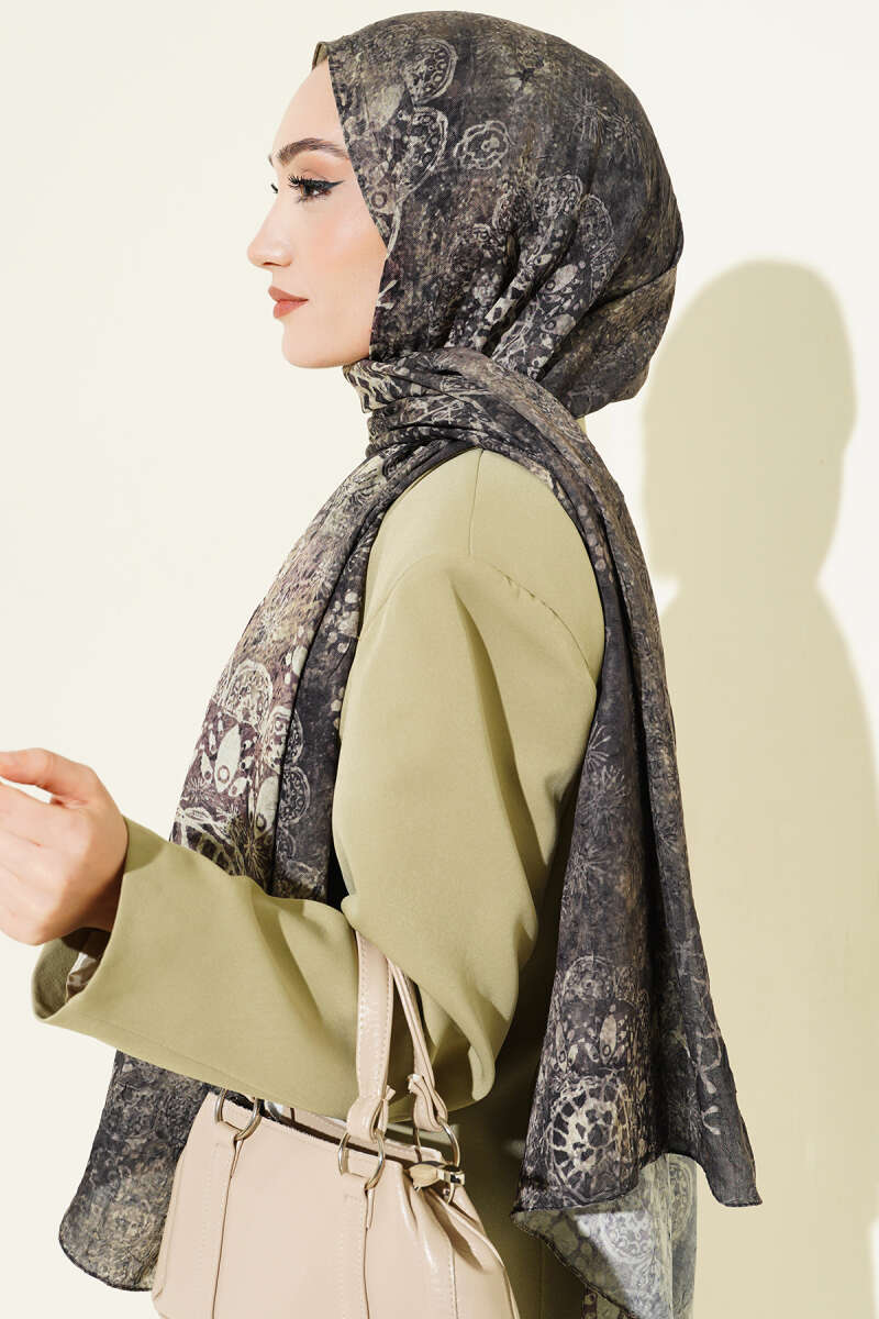 Mandala Desen Bambu Kraş Şal Haki