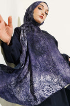 Mandala Desen Bambu Kraş Şal Lacivert