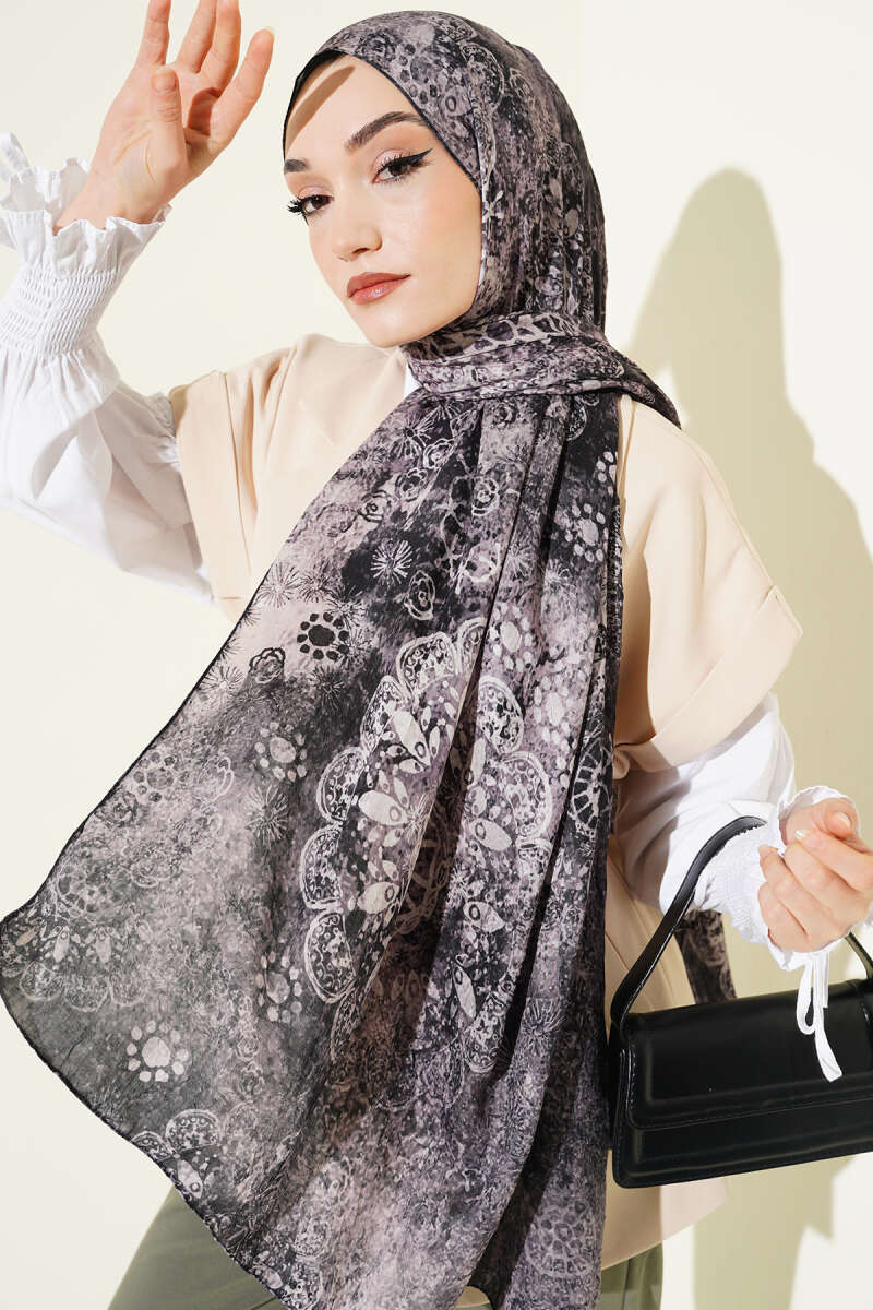 Mandala Desen Bambu Kraş Şal Siyah