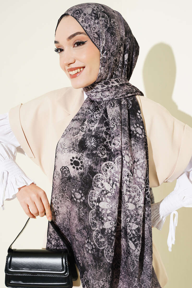 Mandala Desen Bambu Kraş Şal Siyah