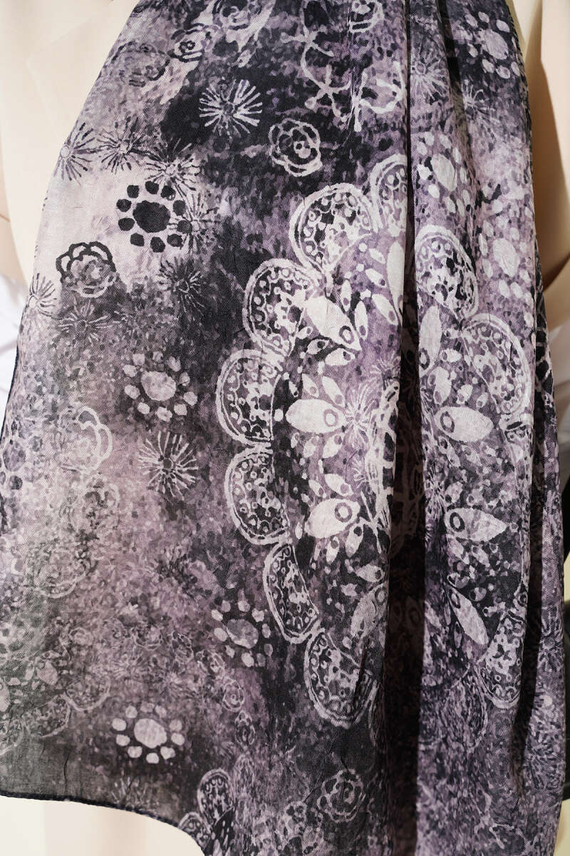 Mandala Desen Bambu Kraş Şal Siyah