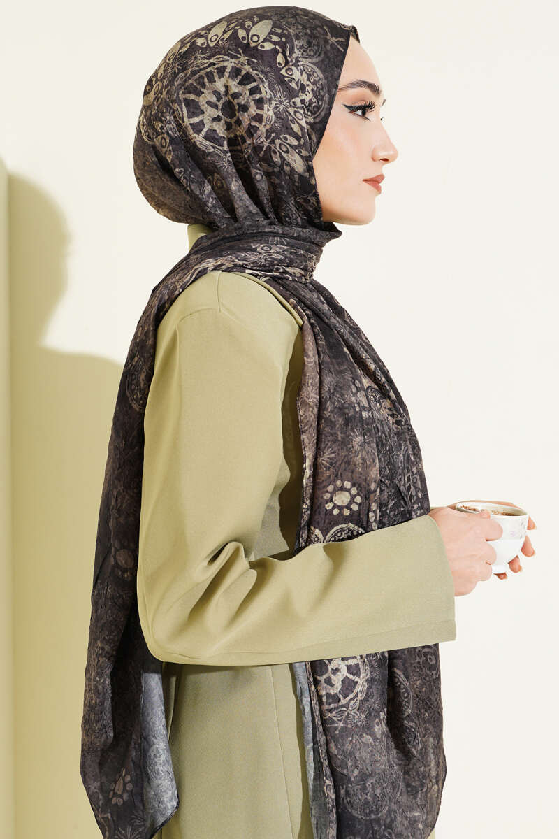 Mandala Desen Bambu Kraş Şal Yeşil