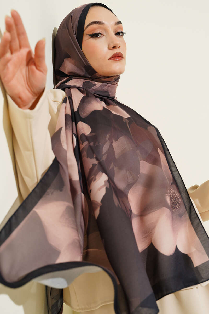 Manolya Desenli Şal Siyah
