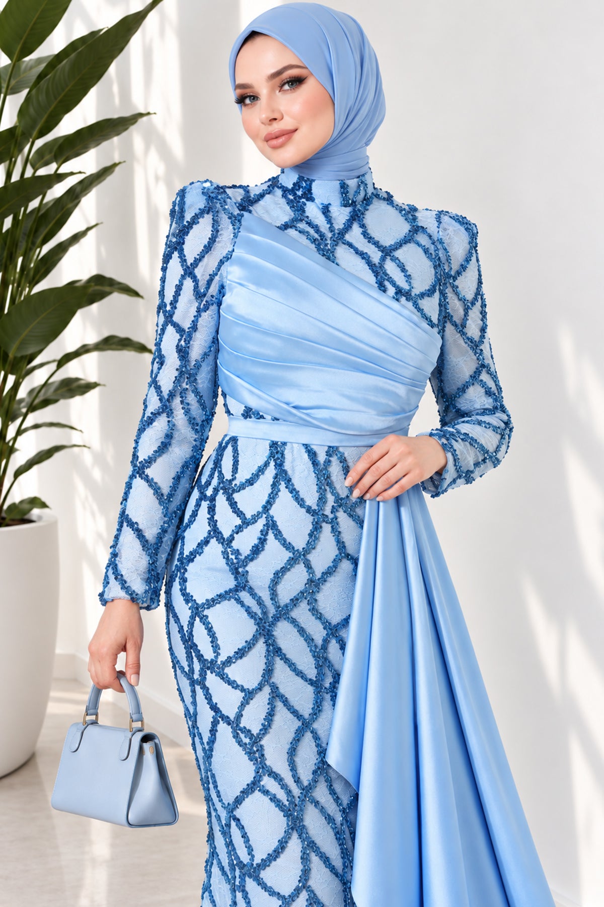 Draped, Beaded and Sequinned Evening Dress