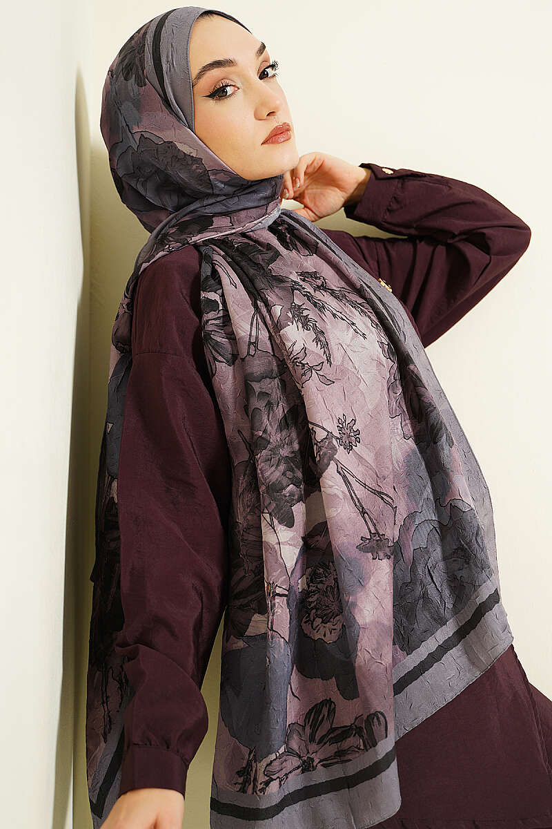 Melia Desen Bambu Kraş Şal Lila