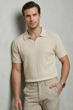 Merserize Açık Polo Yaka Erkek T-shirt