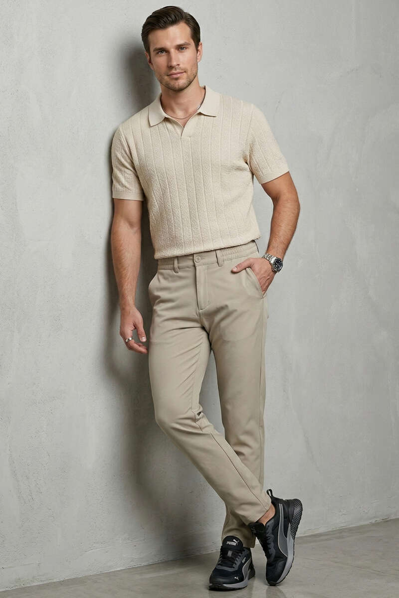 Merserize Açık Polo Yaka Erkek T-shirt