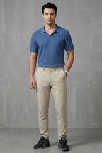 Merserize Açık Polo Yaka Erkek T-shirt İndigo