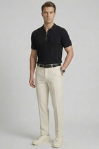 Merserize Polo Yaka Erkek T-shirt Siyah
