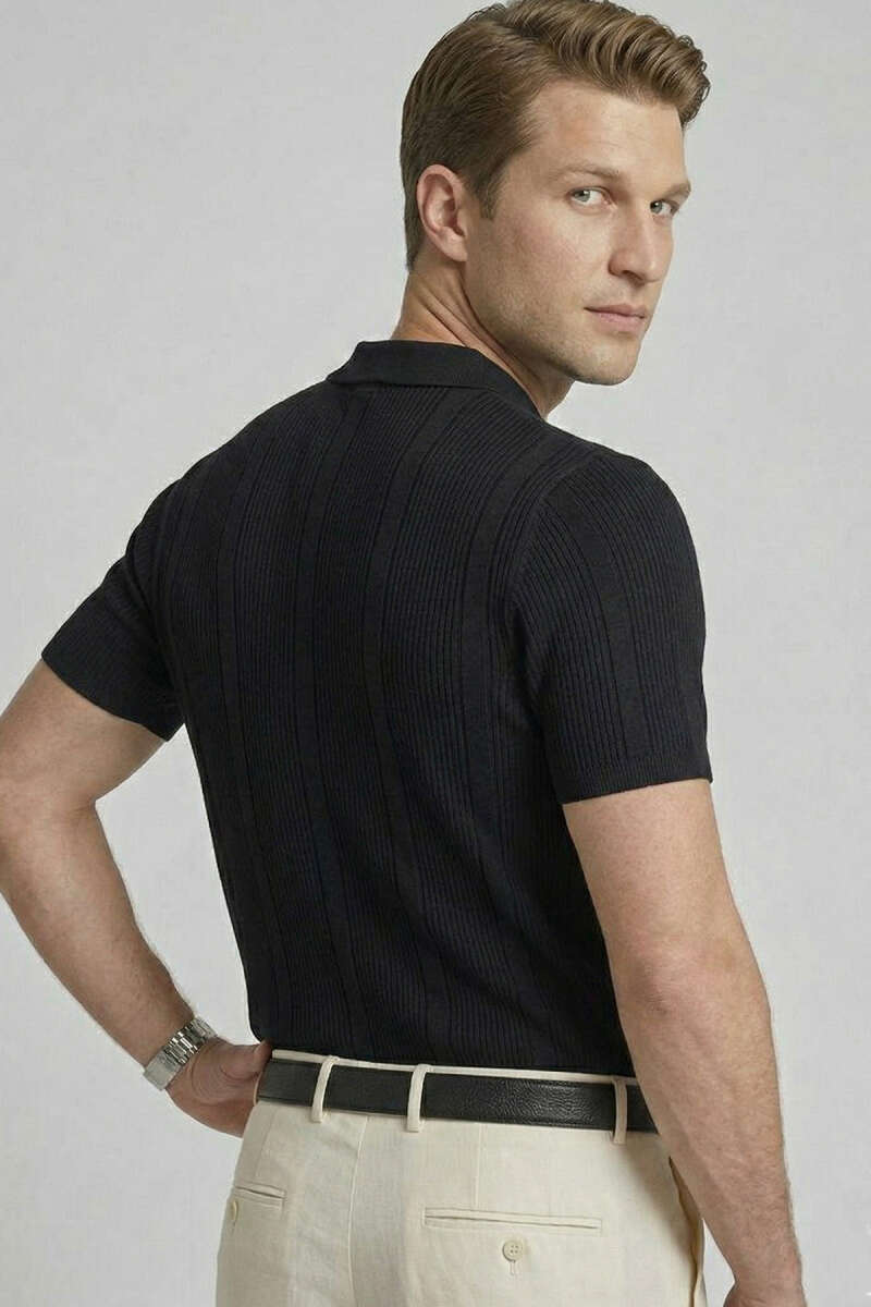 Merserize Polo Yaka Erkek T-shirt Siyah