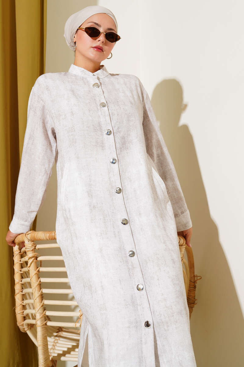 Metal Düğmeli Cepli Uzun Gömlek