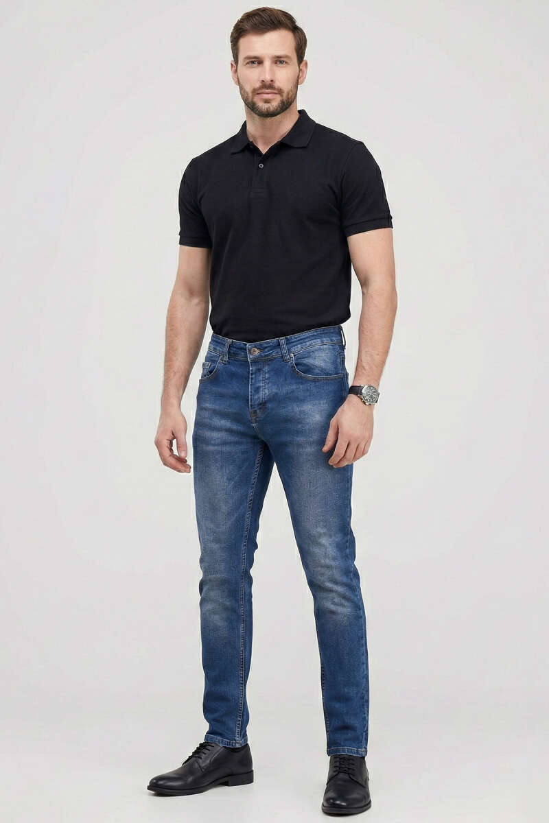 Metal Düğmeli Dar Paça Erkek Kot Pantolon